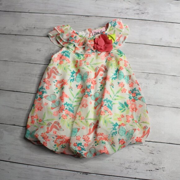 Little Lass Girl's Summer Bubble Romper Size 6-9 Months Floral - Picture 1 of 6